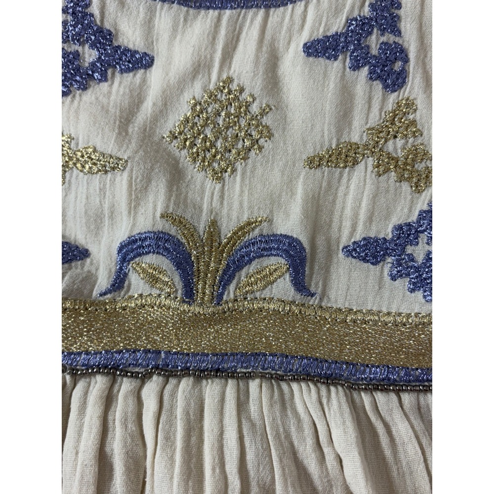Christophe Sauvat Metallic Embroidered Boho Beaded Babydoll Top Cream Medium - Picture 10 of 12